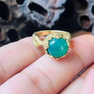 Anillo de Calcedonia Azul, Anillo Delicado de Latón, Anillo Corona, Anillo de Latón Dorado, Anillo Étnico Bohemio, Venta al por Mayor - Product Image 3