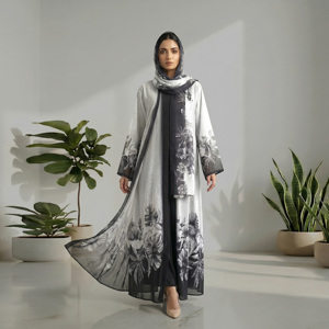 Lightweight Modest <b>Abaya</b> Kimono Style Muslim Maxi Robe with Coordinated Hijab Set for Ramadan/Eid Loose Fit - Product Image 3