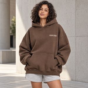 Drop Shoulder Casual Streetwear <b>Women's</b> Oversized Hooded <b>Top</b> Cotton <b>Fleece</b> Slouchy Pullover Hoodie <b>Women</b> Wholesale Manufacturer - Product Image 5