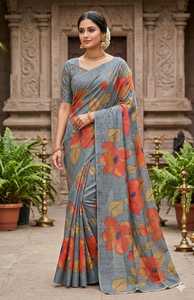 Sari traditionnel GACHI TASSAR en soie avec imprimé numérique floral pour femmes, tenue de mariage Inde Pakistan, coupe classique, longueur au sol - Product Image 1