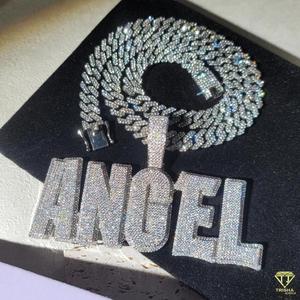 Luxury Lab Grown Diamond " ANGEL " Letter Pendant With Cuban <b>Chain</b> Full <b>Iced</b> <b>Out</b> Hip Hop Necklace Jewelry - Product Image 1