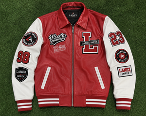 Custom Red <b>White</b> Leather Varsity <b>Jacket</b> for <b>Men</b> Premium Letterman Bomber <b>Jacket</b> with Chenille Embroidered Patches OEM Supplier - Product Image 6