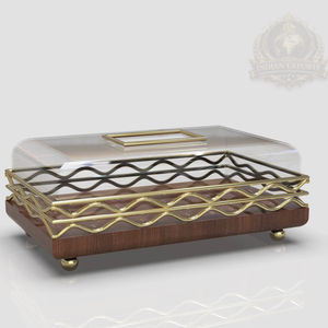 Caja de Exhibición de Pasteles de Lujo Ecológica y Personalizada con Tapa de Metal y Madera, Soporte para Postres Dorado, Diseño Palestino para Fiestas y Uso Doméstico - Product Image 1