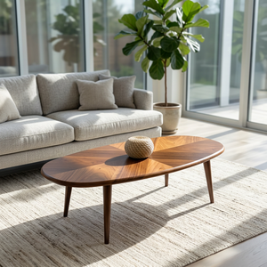 Midcentury Modern Oval Wood Coffee <b>Table</b> Handmade Living Room Furniture - Product Image 6