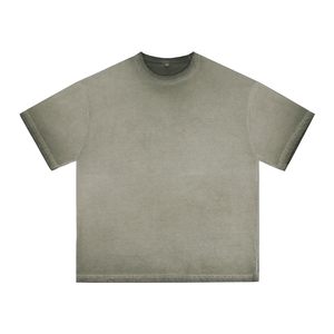 Camiseta de punto de manga corta de color liso, estilo casual, de longitud regular, teñida, transpirable, de punto jersey, de gran gramaje y corte holgado. - Product Image 1