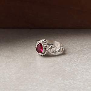 SHYAM JEWELRS 925 Sterling Silver Rose Gold Plated Pink <b>Ruby</b> Bezel Setting Teardrop Gemstone Vintage Christian IGI Certified - Product Image 4