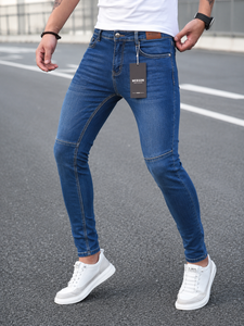 Jean en denim noir coupe slim pour homme Webson, taille mi-haute, délavage régulier, 100 % coton, style décontracté, idéal pour l'automne, séchage rapide, respirant - Product Image 2
