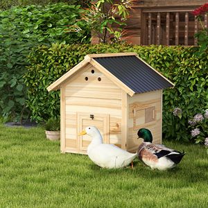 Casetta per Anatre in Legno Naturale con Tetto Apribile e Doppia Porta per Polli - Product Image 2
