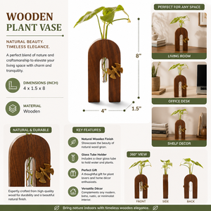 Jardinière en U avec support en métal et papillon en bois, vase hydroponique de table - Product Image 5