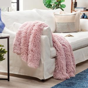 Premium Solid Aubergine 50\" X 65\" Faux Long Fur <b>Throw</b> Blanket Soft and Fuzzy <b>for</b> Bed or <b>Couch</b> - Product Image 1