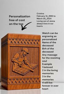 Handmade Carpenter Cremation Urn | Engraved Woodworker <b>Memorial</b> <b>Box</b> Funeral <b>Memorial</b> <b>Keepsake</b> by AYAANS - Product Image 3