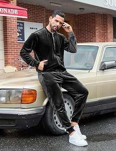 Conjunto de 2 piezas de chándal de terciopelo para hombre: Sudadera de manga larga con cremallera completa y pantalones jogger, conjunto de chaqueta y pantalones de terciopelo - Product Image 3