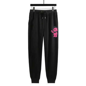 Men's Black Tracksuit Set Pink Bear Print Crew Neck Full Sleeve Regular Fit Casual Streetwear Autumn Wear 100% Cotton Adult - Product Image 5