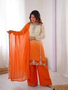 Premium Faux Georgette Suit Set for Women with Heavy Embroidery <b>Sequins</b> Work Full Sleeves and Elegant Dupatta - Product Image 6