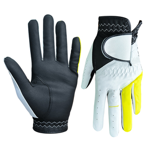 Golf <b>Gloves</b> Sheepskin Adjustable Wrist Strap Right Hand Non Slip Hook and Loop Closure Men Sports Use White Black Yellow - Product Image 2