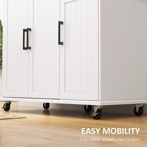 Carrello da Cucina Bianco/Armadietto Contenitore Design Moderno Regolabile in Acciaio al Carbonio, Rovere, Plastica e Vetro - Product Image 5