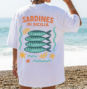 T-shirt décontracté en coton pour femme, imprimé fruits de mer, coupe ample, col rond, manches courtes, style printemps-été - Product Image 4