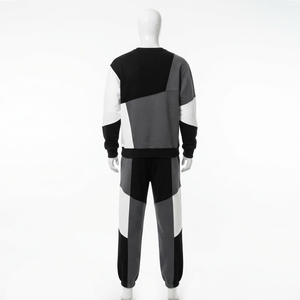 <b>Men</b> Color Block Crewneck Sweatshirt <b>Jogger</b> Pants Set Black Gray <b>White</b> Casual Streetwear Matching Clothes Custom Logo - Product Image 4