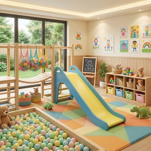 Tobogán Infantil de Madera para Interiores, Diseño Seguro en Azul y Amarillo - Product Image 4