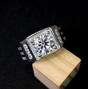 3 Carat Men's Moissanite Prong Setting Engagement <b>Ring</b> 14K Gold Plated 925 Sterling <b>Silver</b> <b>Statement</b> Wedding Band - Product Image 3