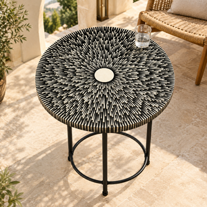 Luxury <b>Round</b> Centre <b>Table</b> with Artistic Resin Inlay | MDF Top Black Iron Frame Designer Accent Furniture for Modern <b>Living</b> <b>Rooms</b> - Product Image 3