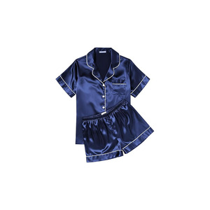 Conjunto corto de seda para mujer, pijama de satén, suave, de manga corta, con botones, top y pantalones cortos, 2 piezas - Product Image 6