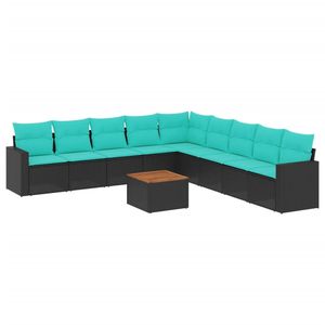Juego de Sofás de Patio de 10 Piezas en Poliratán Negro con Cojines, Elegante Colección de Muebles para Exteriores - Product Image 2