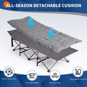 Modern Gray Folding Camping Cot <b>Bed</b> <b>Portable</b> Steel Frame with Soft Pad for Home Office Nap Beach Travel Adults Sleeping Cot - Product Image 5