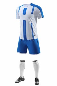 Maillot de football personnalisé pour homme, blanc et bleu rayé, manches courtes, en polyester anti-humidité, coupe athlétique, toutes saisons, tenue d'équipe - Product Image 2
