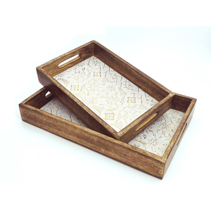 Plateau de service marocain artisanal en marqueterie, mosaïque décorative octogonale avec accent en nacre, décoration d'intérieur unique - Product Image 5