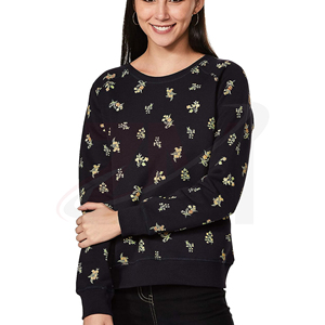 Sweat-shirt tricoté à imprimé floral pour femme, col rond, manches longues, pull décontracté, respirant, en coton et fibre de bambou, pour l'automne - Product Image 1