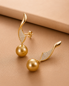 Boucles d'oreilles pendantes de luxe en alliage de zinc plaqué or avec perles et zircone cubique, design goutte d'eau, élégantes pour femme, idéales pour les soirées, coffret cadeau tendance - Product Image 2