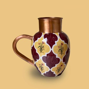 Carafe à eau décorative en cuivre et émail, vaisselle en métal faite à la main pour la maison et la cuisine, avec 2 verres - Product Image 1