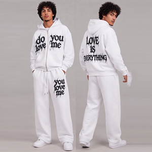 Conjunto de chándal con capucha para hombre, sudadera con cremallera completa, pantalones de chándal de ajuste holgado con estampado de letras y bordado desgastado, fabricante de chándales - Product Image 1