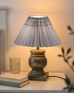 Gray <b>Table</b> Lamp <b>Rustic</b> Wood Base <b>Bedside</b> Torchiere Lamp Shade Decorative Home Light - Product Image 2