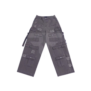 OEM Custom Cargo Mens Elastic Waist Pants Casual Trousers Sweats Jogger Pockets Plain Dyed Straight Lightweight - Product Image 1