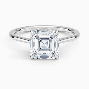 Anillo de compromiso de moissanita de 2 quilates con corte Asscher, anillo nupcial solitario con diseño de tallo dividido esculpido - Product Image 3
