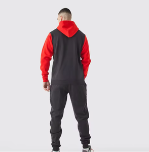 ชุดเสื้อฮู้ดบล็อกสีสำหรับผู้ชาย ชุดกีฬาลำลองแบบสองชิ้น ชุดจ็อกเกอร์ เสื้อสเวตเชิ้ตมีฮู้ดและกางเกง - Product Image 3