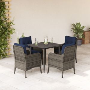 5 Piece Gray Poly <b>Rattan</b> Patio Dining Set with <b>Cushions</b> Garden Sets - Product Image 1
