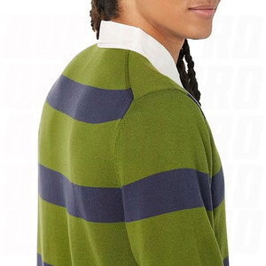 Polo de punto a rayas de manga larga para hombre, 100% algodón de alta calidad, verde marino, estilo rugby informal. - Product Image 5