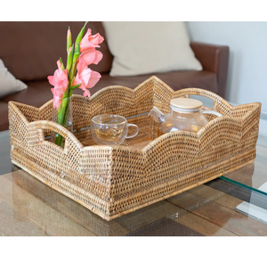 Organizador de mesa de lujo para el hogar, bandeja de mimbre estilo boho, el mejor regalo para la mejor amiga, bandeja decorativa para el hogar. - Product Image 1