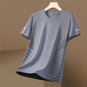 เสื้อยืดกีฬาแขนสั้นผ้าไหมน้ำแข็งถักเนื้อแน่น 180 กรัม แห้งเร็ว ระบายอากาศดี สำหรับผู้ชาย สไตล์ลำลอง ใส่สบายในฤดูร้อน - Product Image 2