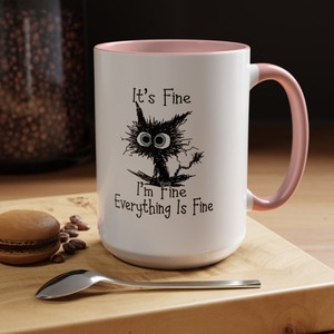 Ceramic Coffee <b>Mug</b> With Cartoon Cat Design Pink Handle White Body Screen Printed Novelty Home Use Dishwasher Safe - Product Image 1
