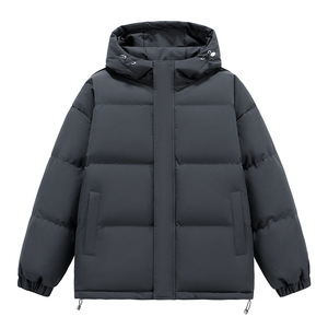 Men's Color Blocked Quilted Puffer Jacket Hooded Zipper Closure Stand Collar Windproof Winter Casual Coat Fox Fur Sheep <b>Skin</b> - Product Image 1