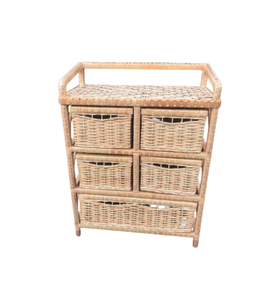 Handwoven Natural Rattan <b>Storage</b> Cabinet with 5 Removable Wicker <b>Drawers</b> and Top Shelf <b>for</b> Home Organization from Vietnam - Product Image 1
