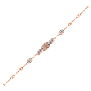 Bracelet de luxe en or rose 18 carats avec diamants pour femmes, avec des maillons géométriques entrelacés classiques et complexes - Product Image 1