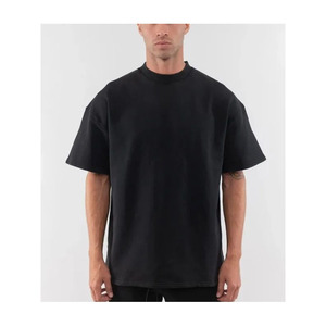 High Quality Men's Luxury Custom 100% Cotton Breathable Anti-shrink Fleece Heavyweight Oversized <b>Boxy</b> <b>T</b>-<b>Shirt</b> Blank Mock Neck - Product Image 2