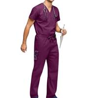 Ensemble de blouses médicales noires pour hommes, col en V, coton et polyester tissé, uniformes d'hôpital