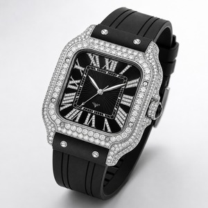 Luxury Women's Stainless Steel <b>Diamond</b> <b>Watch</b> Rectangle Case Analog Quartz Rubber Band - Product Image 3