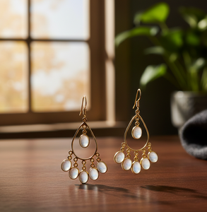 ต่างหูรูปวงรีสีขาวรุ้งธรรมชาติขายดี ทำจากเงินแท้ 925 ชุบทอง 18K แบบห้อย เหมาะสำหรับใส่ไปงานปาร์ตี้ - Product Image 5